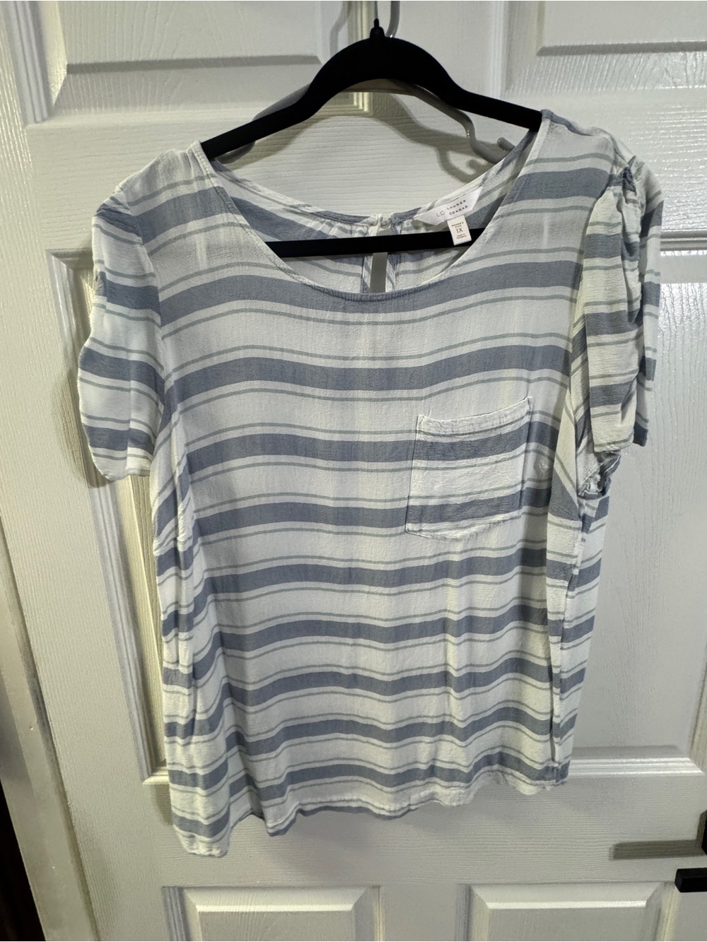 LC Lauren Conrad Blue & White Striped Short-Sleeve Pocket Tee